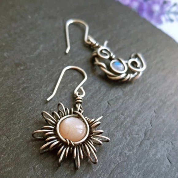 NEW Vintage Silver Moon Sun Drop Dangle Earrings - Picture 2 of 10